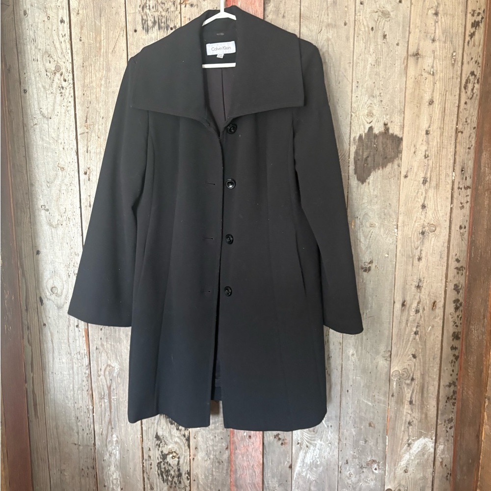 Calvin Klein Women's Black Tailored Button-Front Trench Coat